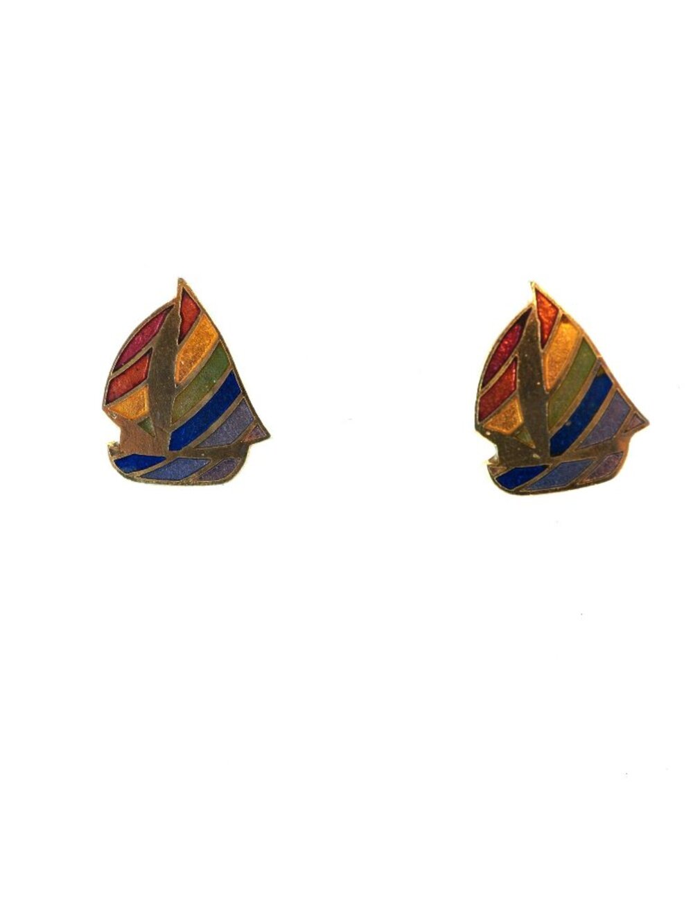 Sailboat Gold-Tone Enamel Stud Earrings Multicolor Rainbow Stripes Nautical